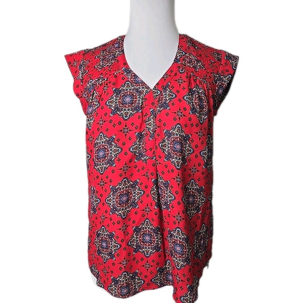 Olive + Oak Red Print Chiffon Sleeveless Top‎ Small S